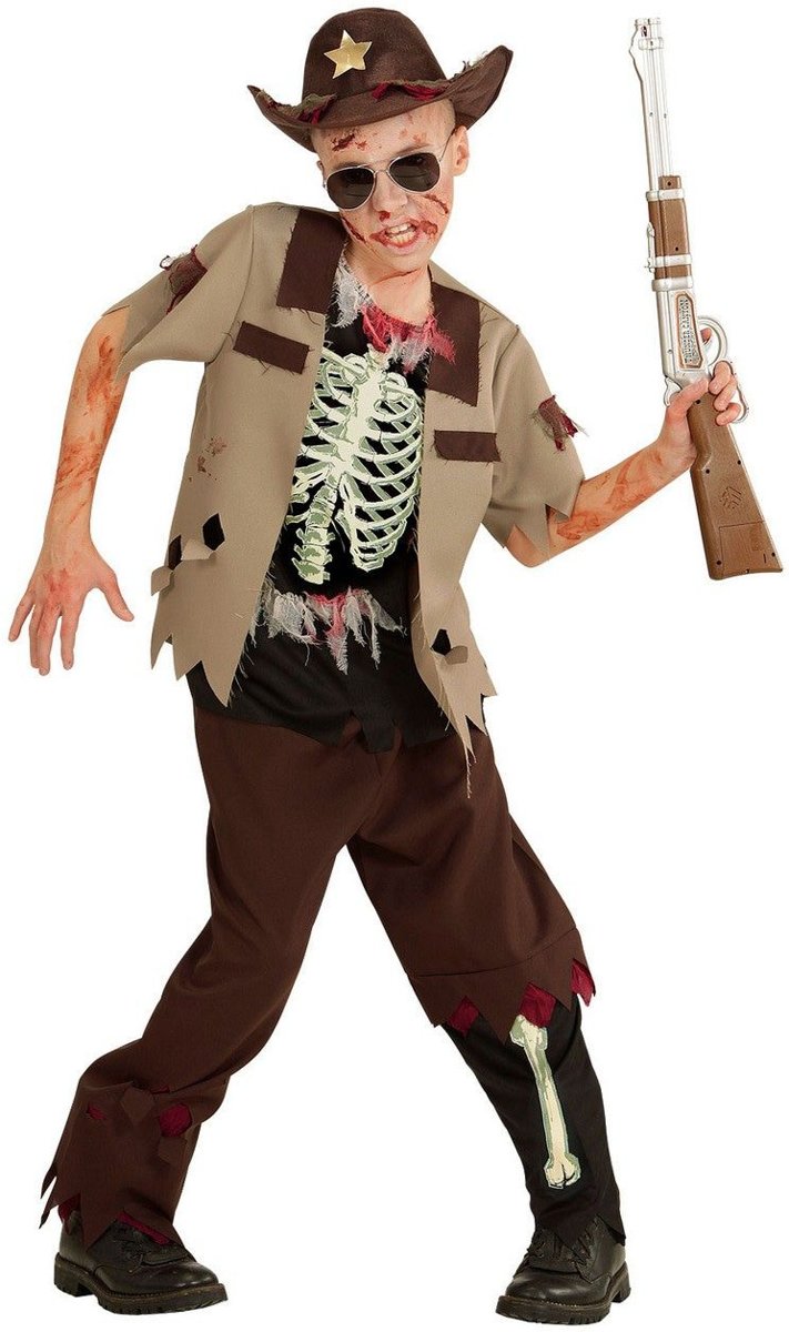 Zombie Kostuum | Zombie Sheriff Navajo | Jongen | Maat 140 | Carnaval kostuum | Verkleedkleding